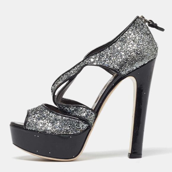 Miu Miu Metallic Grey Coarse Glitter Platform Sandals Size 38.5,New Products : American Fashion Style Bags On Sale